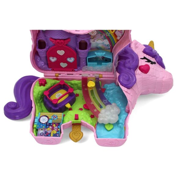 Polly Pocket Micro 1" Doll Unicorn Carry Case Playset With Rainbow & Castle - Picture 2 of 7